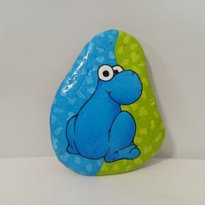 Hand-Painted Acrylic Rock-Blue and Green Nerd Candy Character (Super Cute!!)